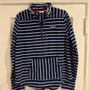 Vineyard Vines Women's Navy and White Striped Zip-Up Sweater